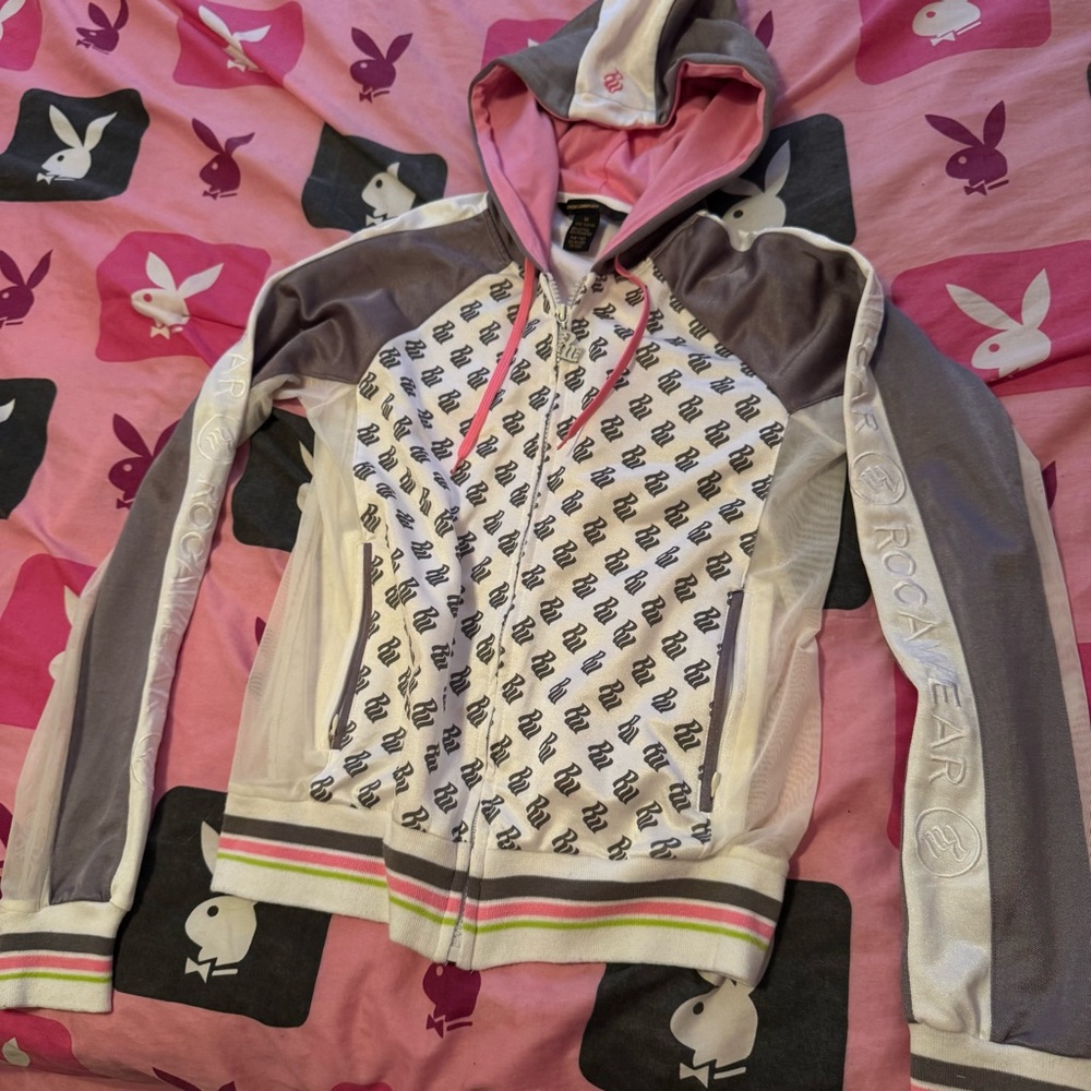 Rocawear Monogram Logo Gray Pink and White Hoodie